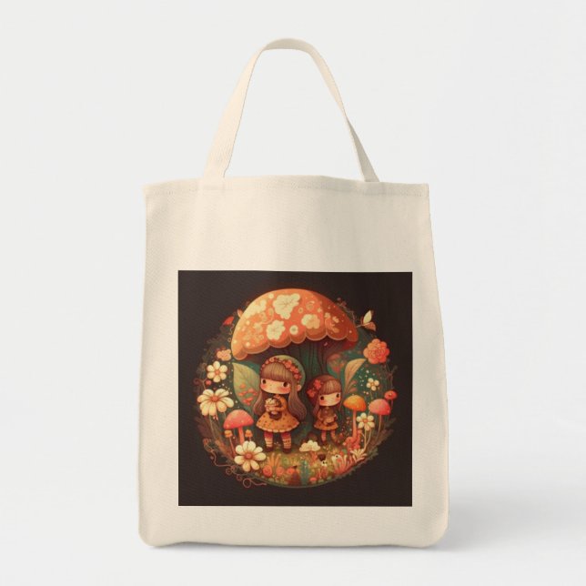 Bolso De Tela Dos lindas niñas elefantes (Frente)