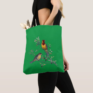 Bolso De Tela Dos pájaros en ramas florecidas,