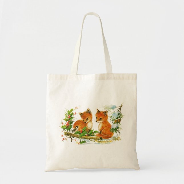 Bolso De Tela Dos Pequeños Zorros Llevan (Frente)