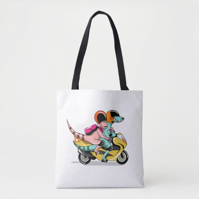 Bolso De Tela Dos Personalizados Raptores En Motocicleta. (Anverso)
