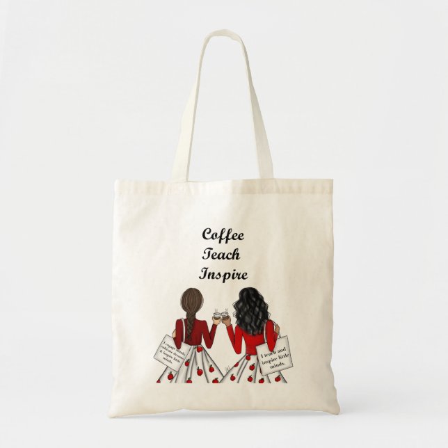 Bolso De Tela Dos profesores de primaria: café, enseñanza, inspi (Frente)