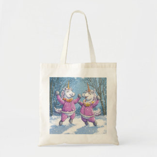 Bolso De Tela Dos unicornios con traje de nieve