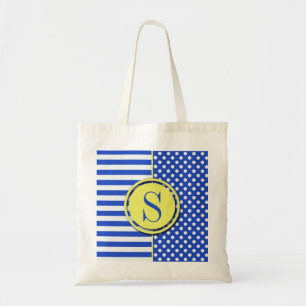 Bolso De Tela Dosis Y Rayas De Polka De La Combinación Azul Real