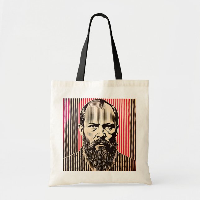 Bolso De Tela Dostoevsky en estilo de ilusión óptica BAUHAUS (Frente)