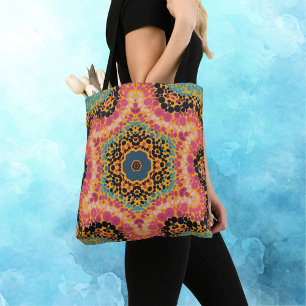 Bolso De Tela Dot Mandala Azul rosa Negro y Amarillo
