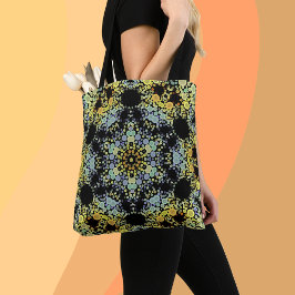 Bolso De Tela Dot Mandala Flor amarillo azul y gris