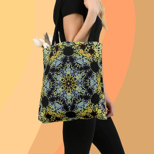 Bolso De Tela Dot Mandala Flor amarillo azul y gris