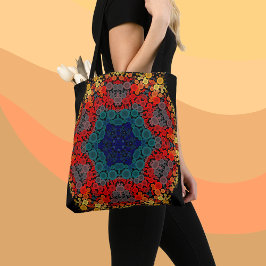Bolso De Tela Dot Mandala Flor amarillo azul y rojo