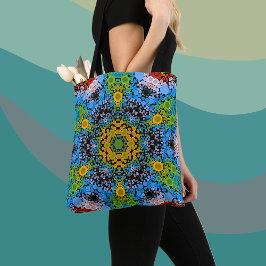 Bolso De Tela Dot Mandala Flor Amarillo azul y verde