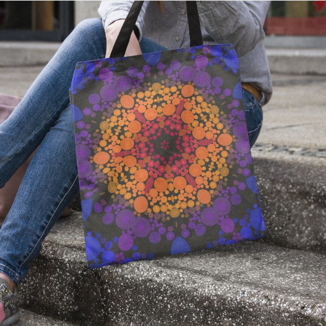 Bolso De Tela Dot Mandala Flor amarillo morado y azul (Subido por el creador)