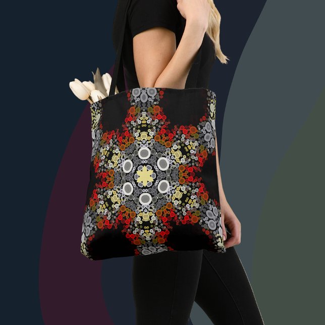 Bolso De Tela Dot Mandala Flor Amarillo Rojo y Gris (Subido por el creador)