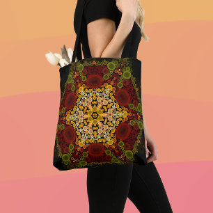 Bolso De Tela Dot Mandala Flor Amarillo Rojo y Negro