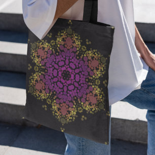 Bolso De Tela Dot Mandala Flor Amarillo rosa y Negro