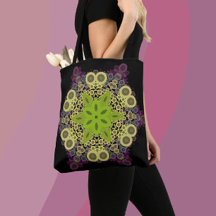 Bolso De Tela Dot Mandala Flor Amarillo Verde y Púrpura