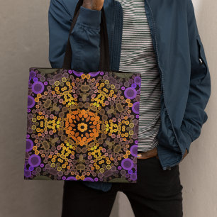 Bolso De Tela Dot Mandala Flor Amarillo y Púrpura