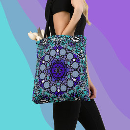 Bolso De Tela Dot Mandala Flor Azul morado y blanco