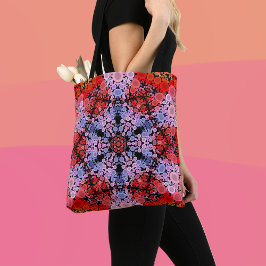 Bolso De Tela Dot Mandala Flor Azul Rojo y Rosa