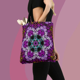 Bolso De Tela Dot Mandala Flor Azul rosa y amarillo