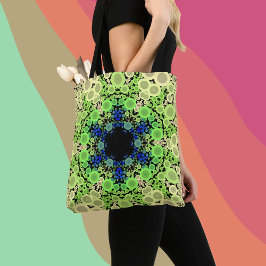 Bolso De Tela Dot Mandala Flor Azul Verde y Amarillo