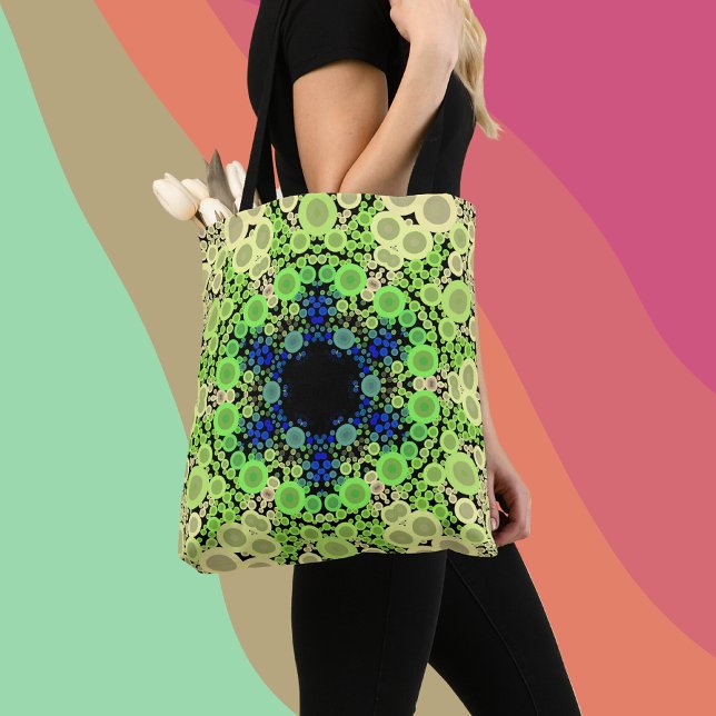 Bolso De Tela Dot Mandala Flor Azul Verde y Amarillo (Subido por el creador)