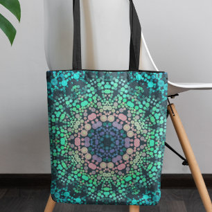 Bolso De Tela Dot Mandala Flor Azul Verde y rosa