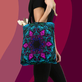 Bolso De Tela Dot Mandala Flor Azul Verde y rosa