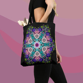 Bolso De Tela Dot Mandala Flor Azul Verde y rosa