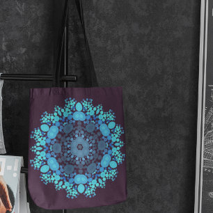 Bolso De Tela Dot Mandala Flor Azul y Púrpura