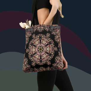 Bolso De Tela Dot Mandala Flor Marrón y gris