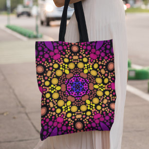 Bolso De Tela Dot Mandala Flor morado y amarillo
