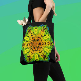 Bolso De Tela Dot Mandala Flor Naranja Amarillo Verde y Azul