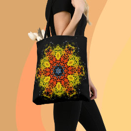 Bolso De Tela Dot Mandala Flor Naranja amarillo y azul