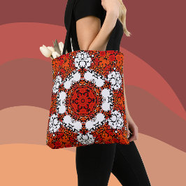 Bolso De Tela Dot Mandala Flor Naranja Blanco y Rojo