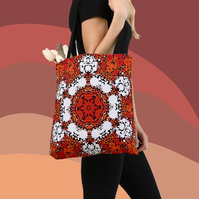 Bolso De Tela Dot Mandala Flor Naranja Blanco y Rojo (Subido por el creador)