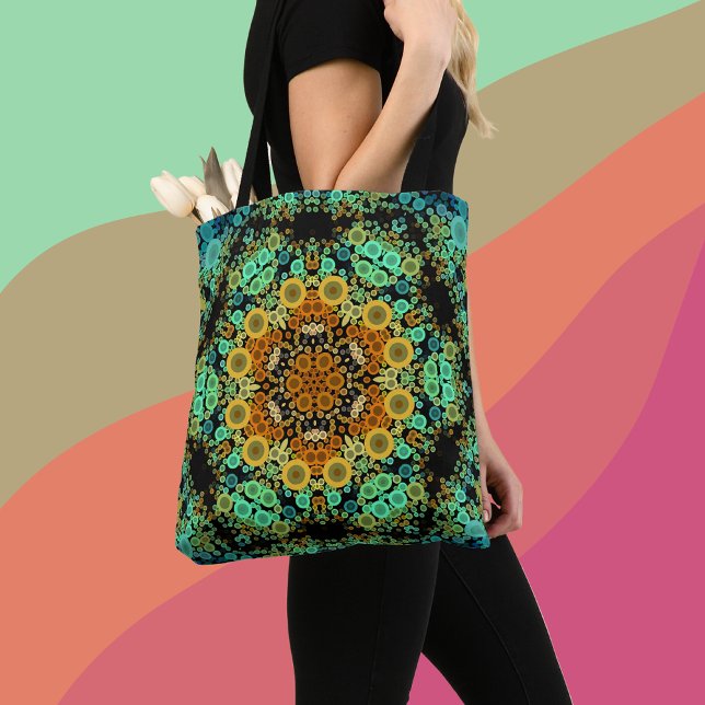 Bolso De Tela Dot Mandala Flor Naranja Verde y Azul (Subido por el creador)