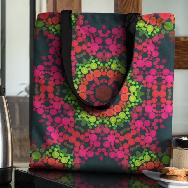 Bolso De Tela Dot Mandala Flor Rosa Verde y Naranja (Subido por el creador)