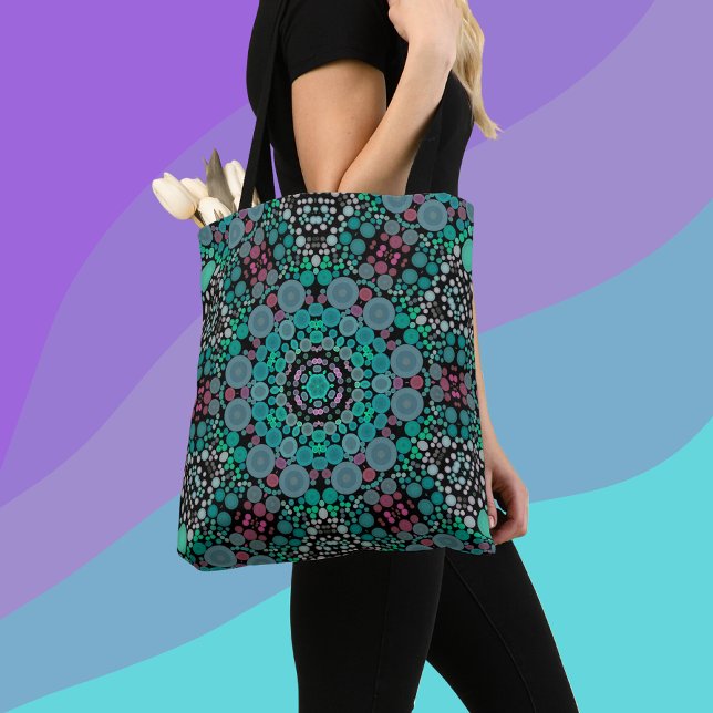 Bolso De Tela Dot Mandala Flor Verde Azul y Rojo (Subido por el creador)
