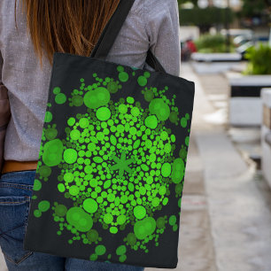 Bolso De Tela Dot Mandala Flor Verde y Negro