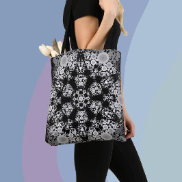 Bolso De Tela Dot Mandala Flores Gris y Negro