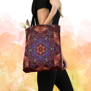 Bolso De Tela Dot Mandala Naranja Azul y Púrpura