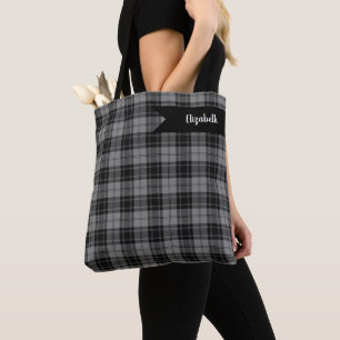 Bolso De Tela Douglas Gray Tartain Tapa Gris Negro