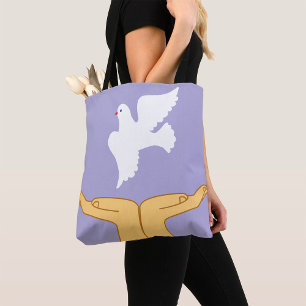 Bolso De Tela Dove Bird World Peace White
