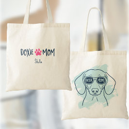 Bolso De Tela Doxie Mom Tote Bag Custom Name Ice Blue Dachshund