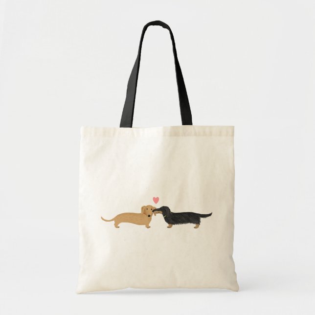 Bolso De Tela Doxie Smooch con el corazón | Personalizado Wiener (Frente)