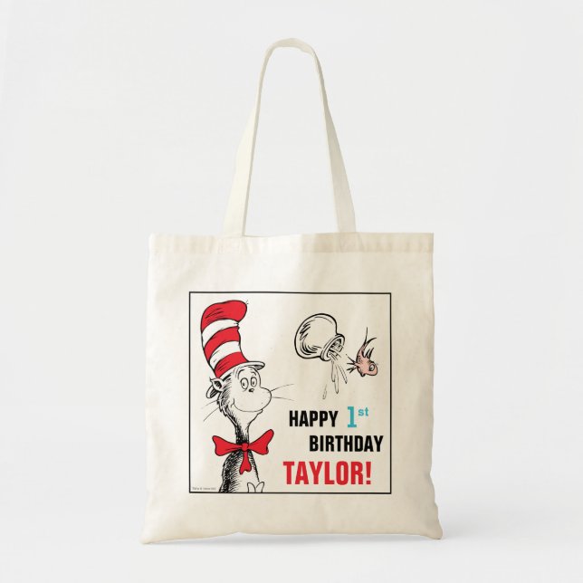 Bolso De Tela Dr. Seuss | Gato en cumpleaños Gorra (Frente)