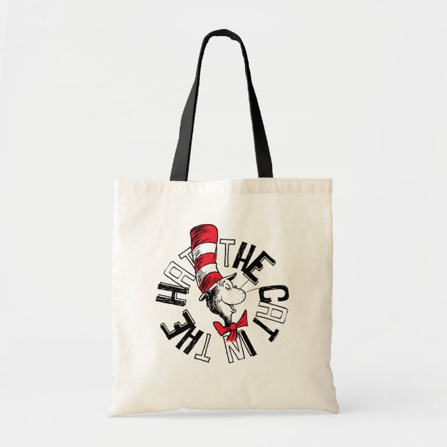 Bolso De Tela Dr. Seuss | Gato en el arte redondo Gorra (Frente)