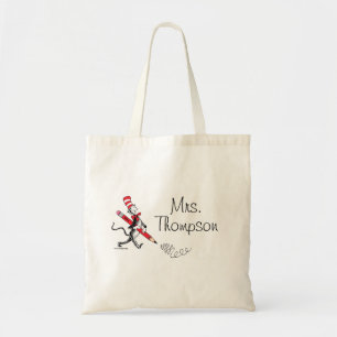 Bolso De Tela Dr. Seuss   Gato en el sombrero nombre escrito
