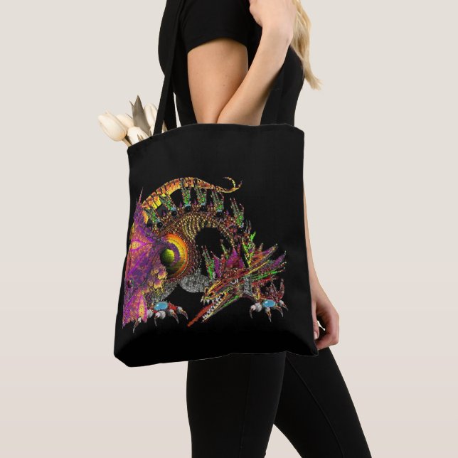 BOLSO DE TELA DRAGO / DRAGÓN DE ORO FANTASÍA EN PURPÓN Y NEGRO (Detalle)