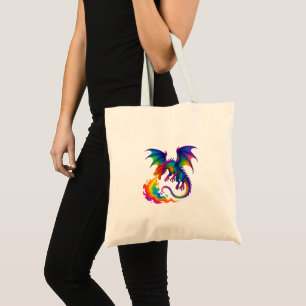 Bolso De Tela Dragón arcoiris respirando coloridas llamas fantas