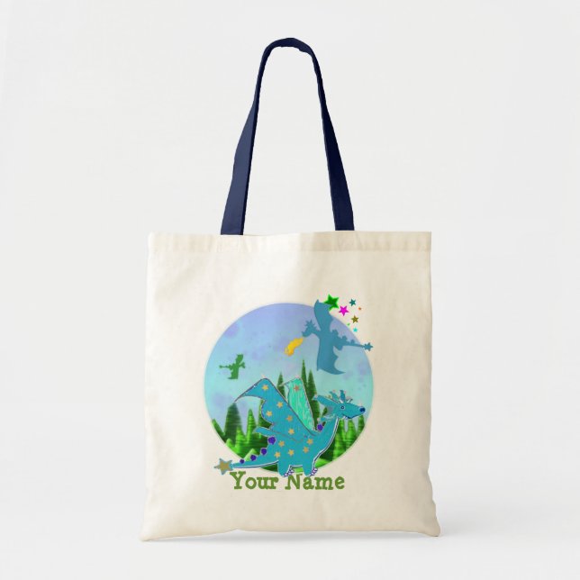 Bolso De Tela Dragón azul fresco (Frente)